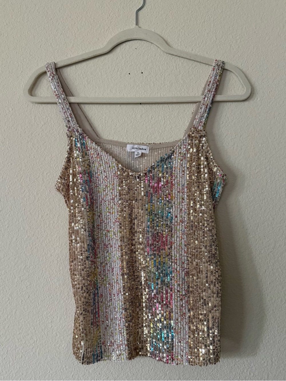 Eyeshadow Gold Multicolor Sequin Tank Top Size Small Y2K Party Disco